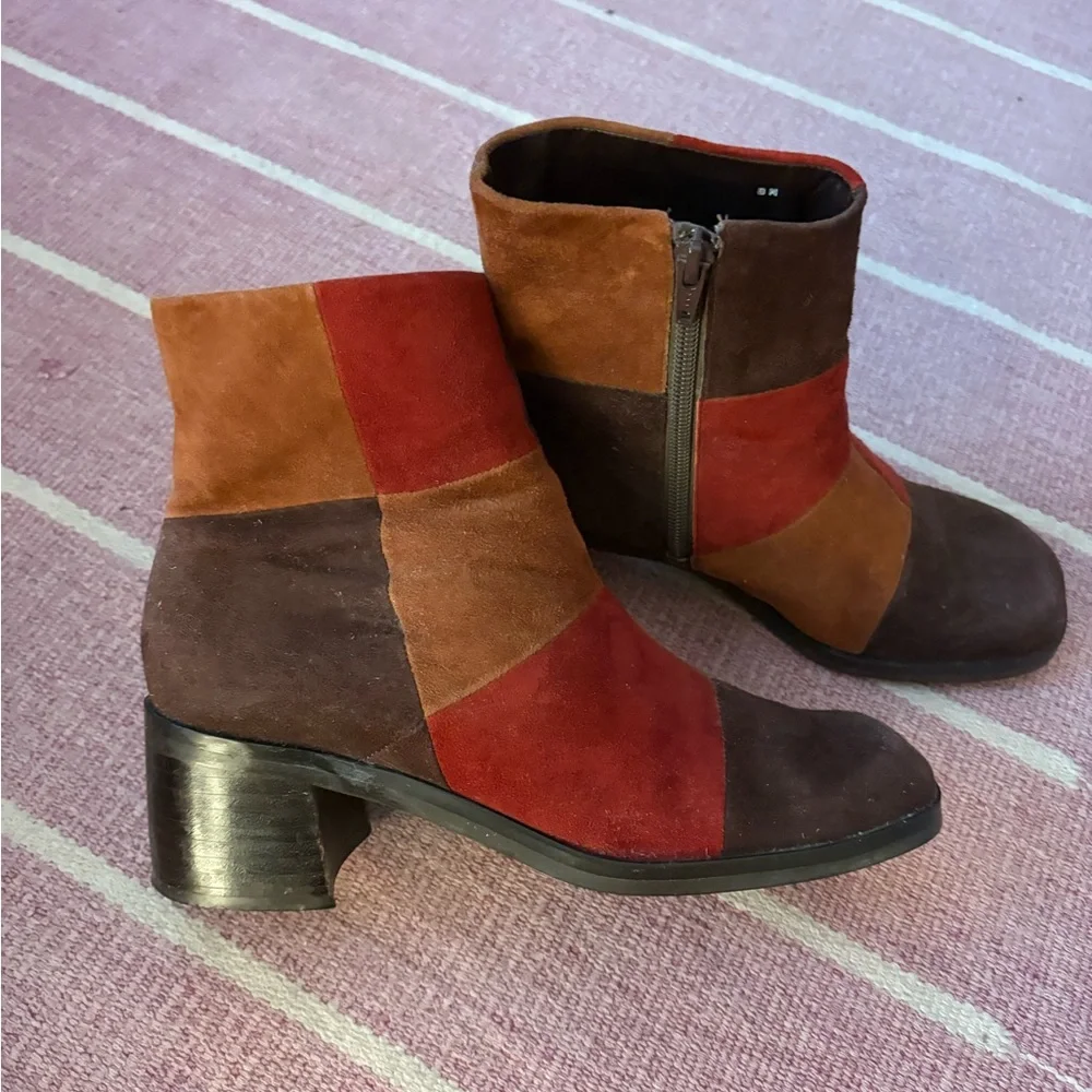 90’s/Y2K Vintage Nine West Suede Colorful Patchwork Ankle Boots - Picture 3 of 10